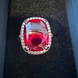NIB Jean Dousset Sterling Silver 925 Ruby Red Statement Ring